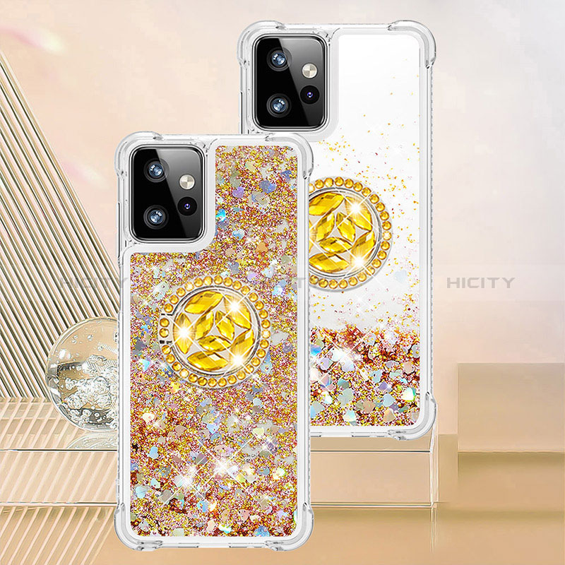 Silikon Hülle Handyhülle Gummi Schutzhülle Flexible Tasche Bling-Bling mit Fingerring Ständer YB1 für Motorola Moto G Power 5G (2023) Gold