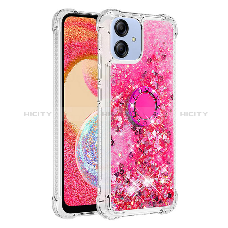 Silikon Hülle Handyhülle Gummi Schutzhülle Flexible Tasche Bling-Bling mit Fingerring Ständer YB1 für Samsung Galaxy A04 4G Pink Plus