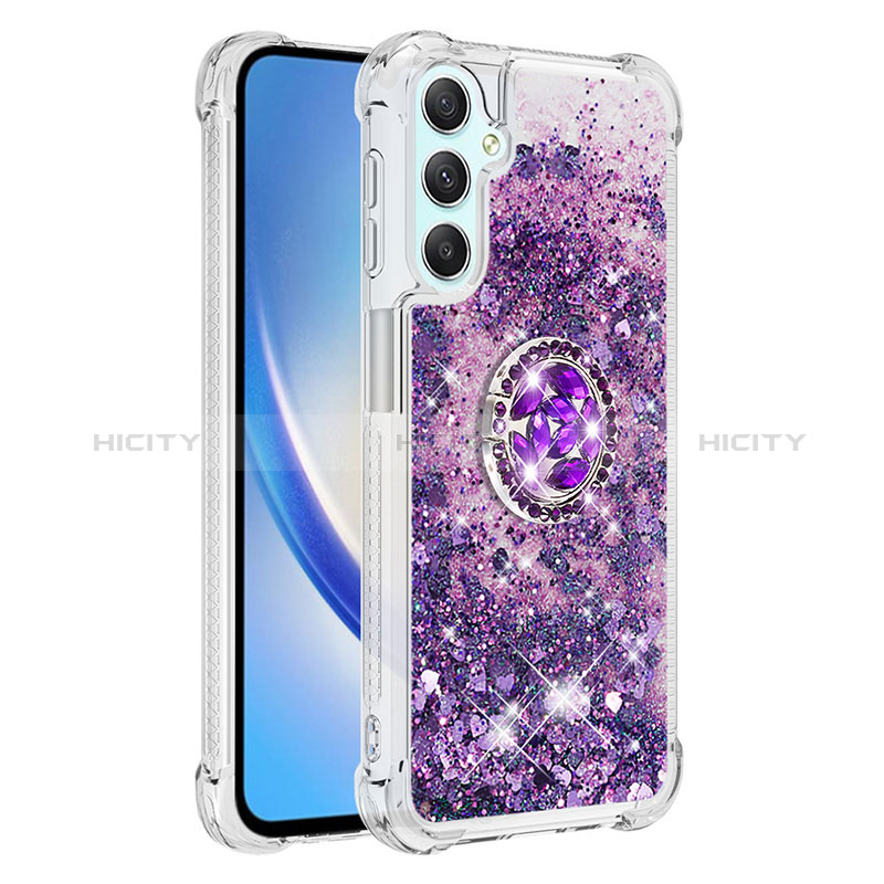 Silikon Hülle Handyhülle Gummi Schutzhülle Flexible Tasche Bling-Bling mit Fingerring Ständer YB1 für Samsung Galaxy A24 4G Violett Plus