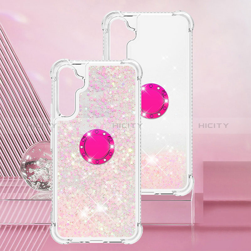 Silikon Hülle Handyhülle Gummi Schutzhülle Flexible Tasche Bling-Bling mit Fingerring Ständer YB1 für Samsung Galaxy A34 5G Rosa