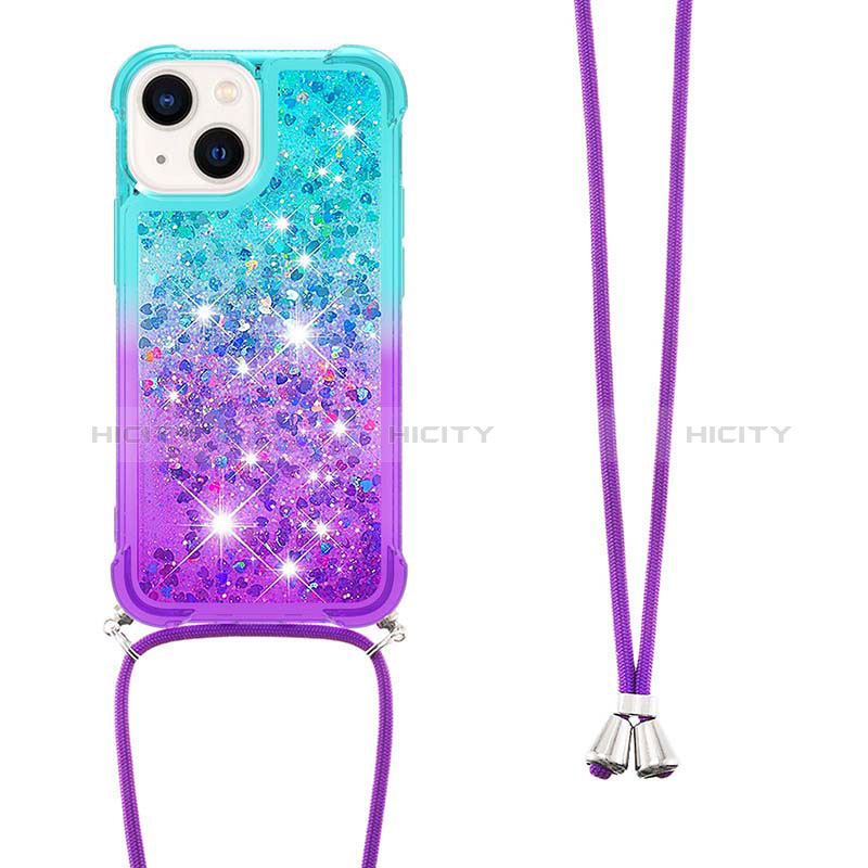 Silikon Hülle Handyhülle Gummi Schutzhülle Flexible Tasche Bling-Bling mit Schlüsselband Lanyard S01 für Apple iPhone 13 groß