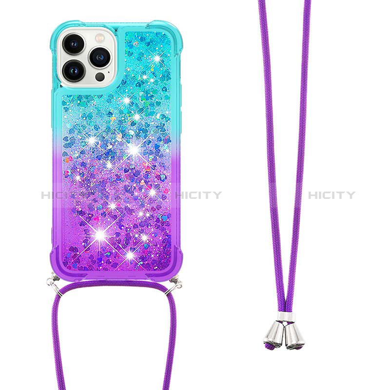 Silikon Hülle Handyhülle Gummi Schutzhülle Flexible Tasche Bling-Bling mit Schlüsselband Lanyard S01 für Apple iPhone 13 Pro