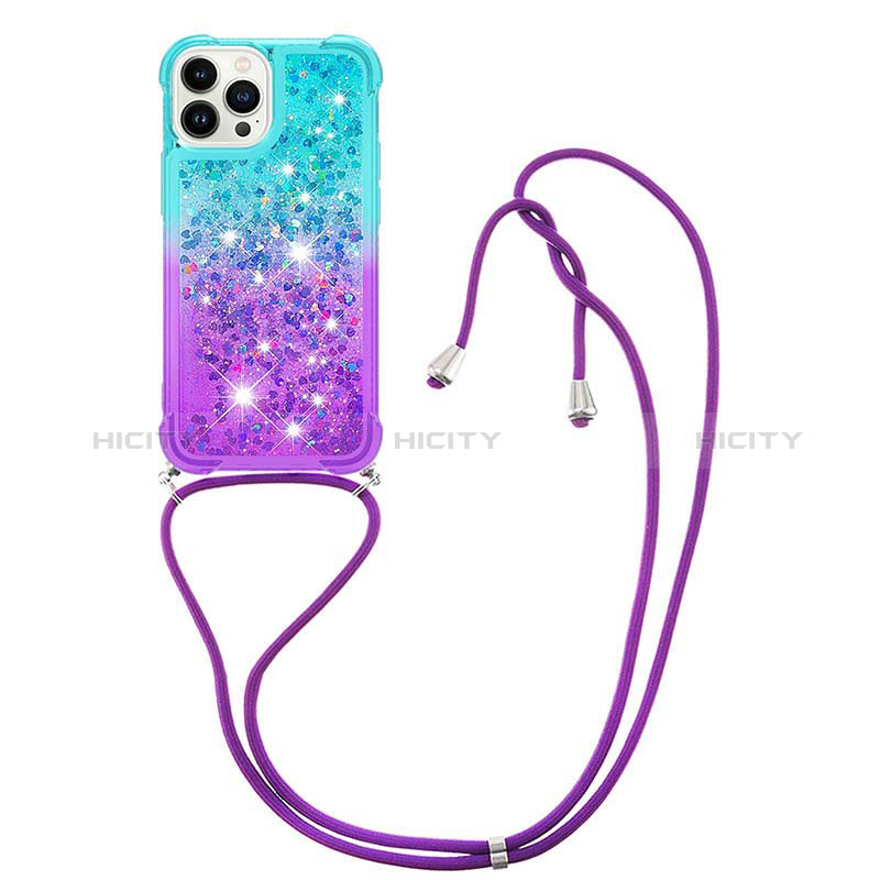 Silikon Hülle Handyhülle Gummi Schutzhülle Flexible Tasche Bling-Bling mit Schlüsselband Lanyard S01 für Apple iPhone 13 Pro Max