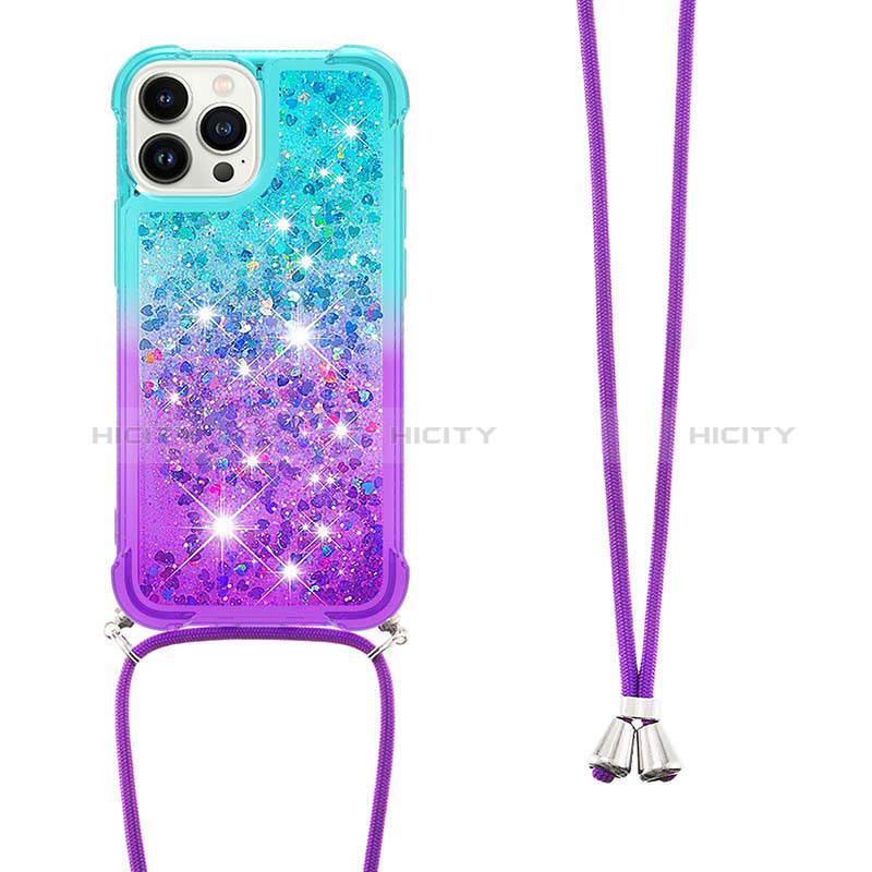 Silikon Hülle Handyhülle Gummi Schutzhülle Flexible Tasche Bling-Bling mit Schlüsselband Lanyard S01 für Apple iPhone 16 Pro groß