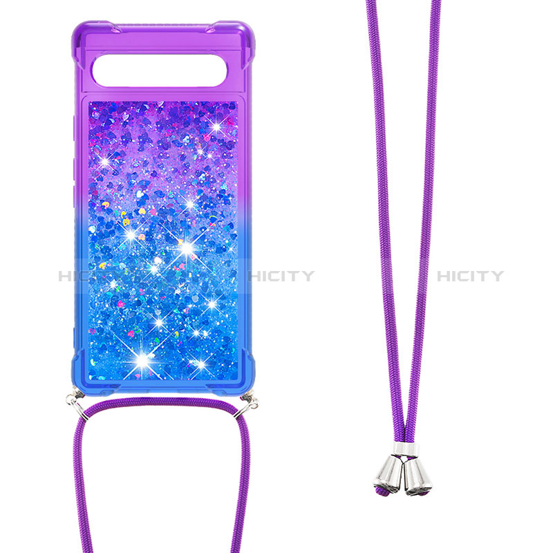 Silikon Hülle Handyhülle Gummi Schutzhülle Flexible Tasche Bling-Bling mit Schlüsselband Lanyard S01 für Google Pixel 7a 5G