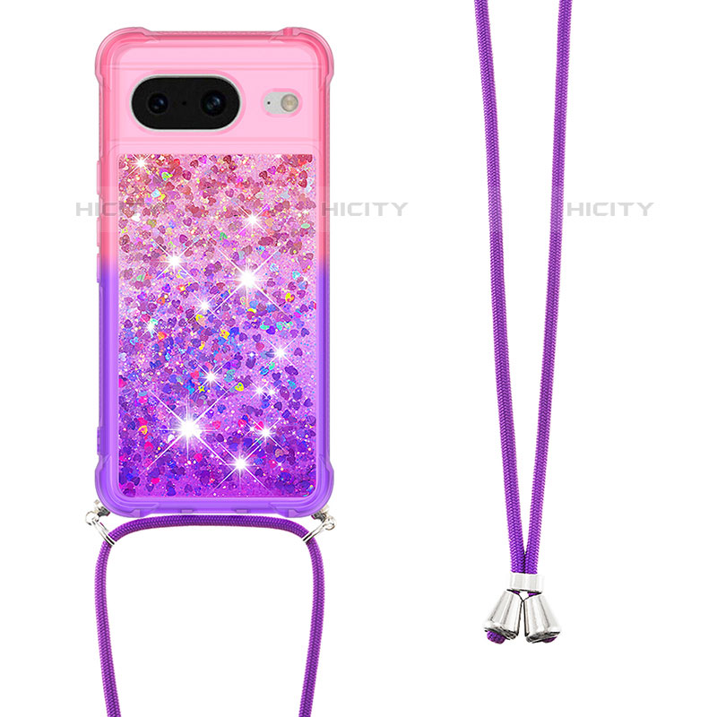 Silikon Hülle Handyhülle Gummi Schutzhülle Flexible Tasche Bling-Bling mit Schlüsselband Lanyard S01 für Google Pixel 8 5G