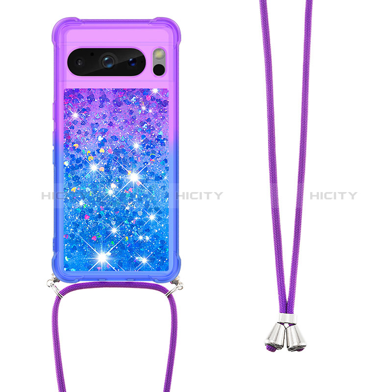 Silikon Hülle Handyhülle Gummi Schutzhülle Flexible Tasche Bling-Bling mit Schlüsselband Lanyard S01 für Google Pixel 8 Pro 5G