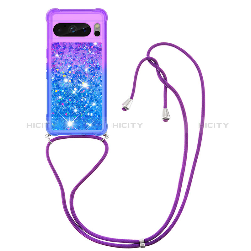 Silikon Hülle Handyhülle Gummi Schutzhülle Flexible Tasche Bling-Bling mit Schlüsselband Lanyard S01 für Google Pixel 8 Pro 5G groß