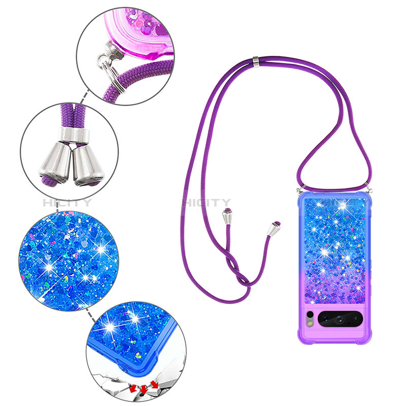 Silikon Hülle Handyhülle Gummi Schutzhülle Flexible Tasche Bling-Bling mit Schlüsselband Lanyard S01 für Google Pixel 8 Pro 5G groß