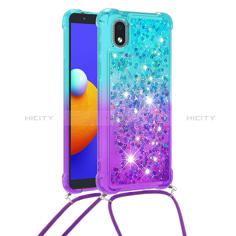 Silikon Hülle Handyhülle Gummi Schutzhülle Flexible Tasche Bling-Bling mit Schlüsselband Lanyard S01 für Samsung Galaxy A01 Core groß