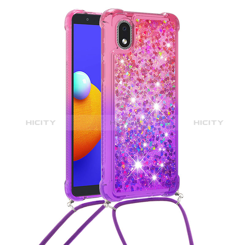 Silikon Hülle Handyhülle Gummi Schutzhülle Flexible Tasche Bling-Bling mit Schlüsselband Lanyard S01 für Samsung Galaxy A01 Core groß