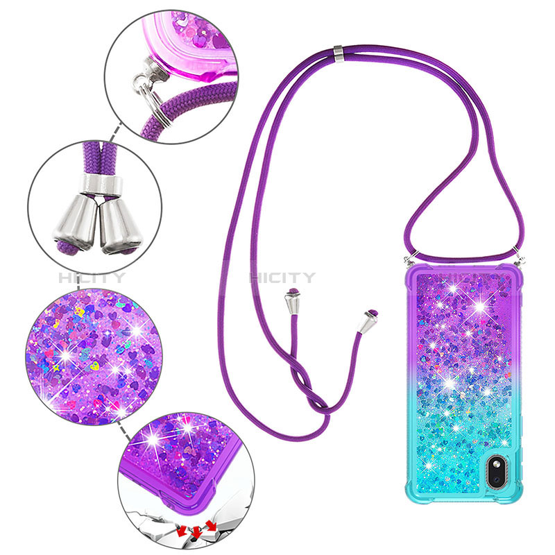 Silikon Hülle Handyhülle Gummi Schutzhülle Flexible Tasche Bling-Bling mit Schlüsselband Lanyard S01 für Samsung Galaxy A01 Core groß