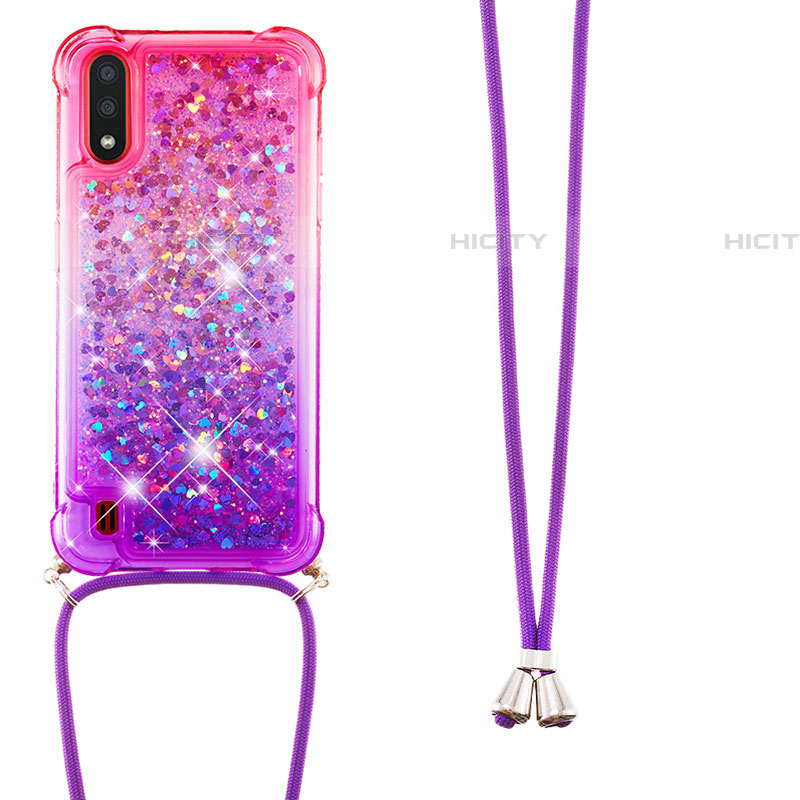 Silikon Hülle Handyhülle Gummi Schutzhülle Flexible Tasche Bling-Bling mit Schlüsselband Lanyard S01 für Samsung Galaxy A01 SM-A015