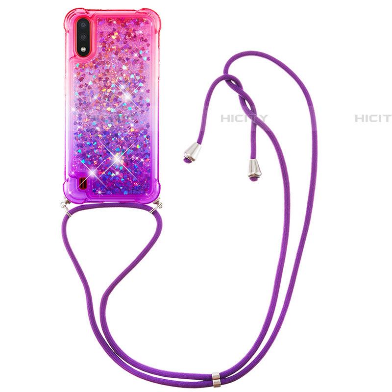 Silikon Hülle Handyhülle Gummi Schutzhülle Flexible Tasche Bling-Bling mit Schlüsselband Lanyard S01 für Samsung Galaxy A01 SM-A015