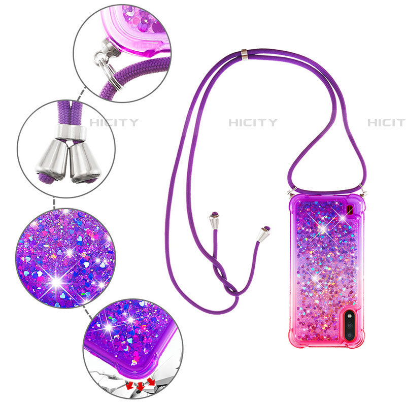 Silikon Hülle Handyhülle Gummi Schutzhülle Flexible Tasche Bling-Bling mit Schlüsselband Lanyard S01 für Samsung Galaxy A01 SM-A015