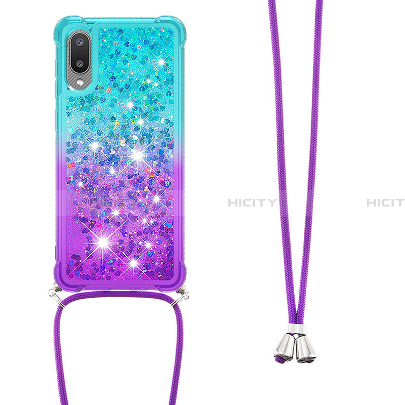 Silikon Hülle Handyhülle Gummi Schutzhülle Flexible Tasche Bling-Bling mit Schlüsselband Lanyard S01 für Samsung Galaxy A02 groß