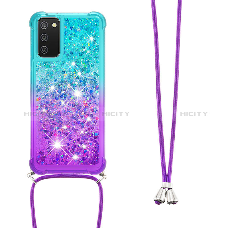 Silikon Hülle Handyhülle Gummi Schutzhülle Flexible Tasche Bling-Bling mit Schlüsselband Lanyard S01 für Samsung Galaxy A02s