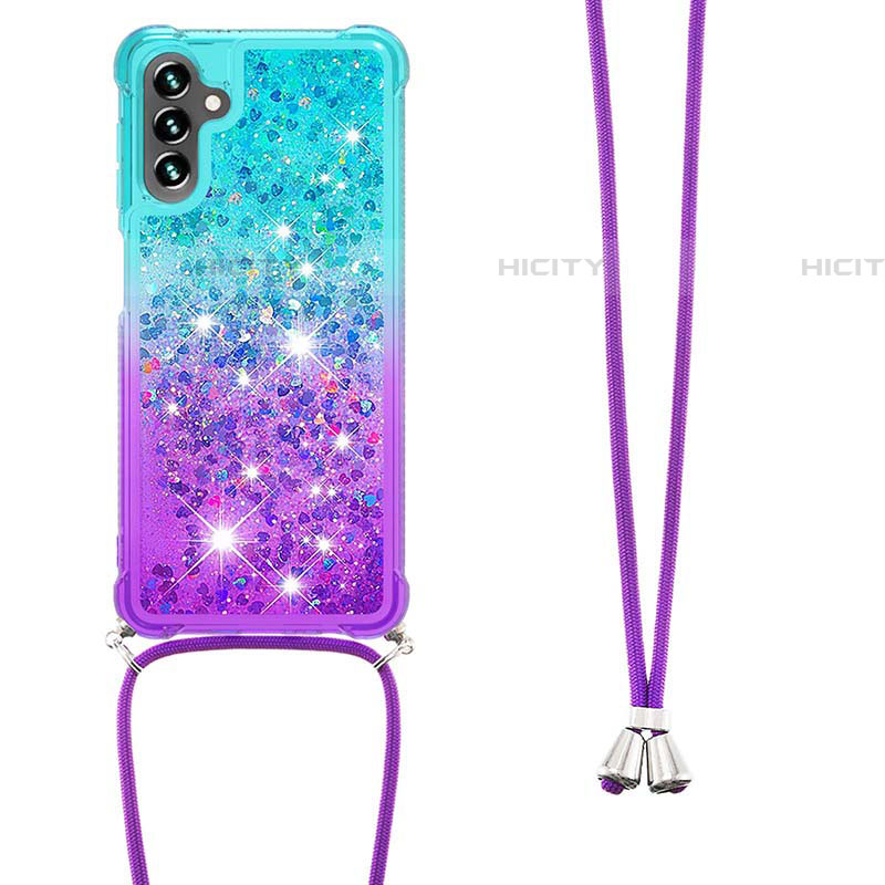 Silikon Hülle Handyhülle Gummi Schutzhülle Flexible Tasche Bling-Bling mit Schlüsselband Lanyard S01 für Samsung Galaxy A04s groß