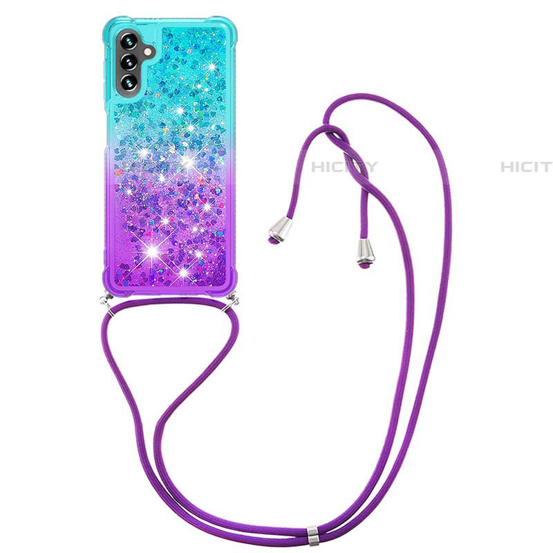 Silikon Hülle Handyhülle Gummi Schutzhülle Flexible Tasche Bling-Bling mit Schlüsselband Lanyard S01 für Samsung Galaxy A04s groß