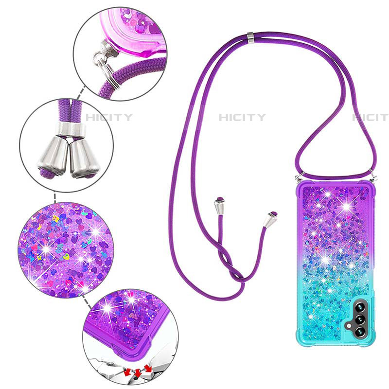 Silikon Hülle Handyhülle Gummi Schutzhülle Flexible Tasche Bling-Bling mit Schlüsselband Lanyard S01 für Samsung Galaxy A04s groß