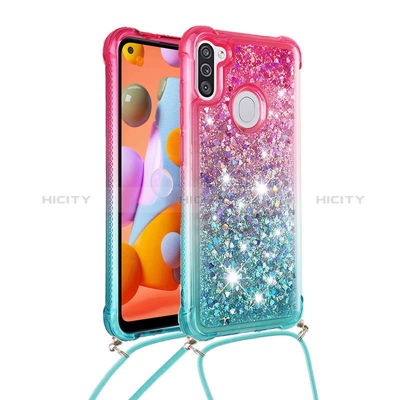 Silikon Hülle Handyhülle Gummi Schutzhülle Flexible Tasche Bling-Bling mit Schlüsselband Lanyard S01 für Samsung Galaxy A11