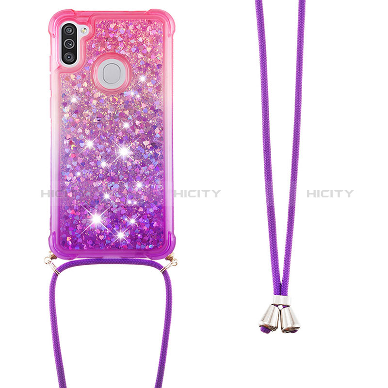 Silikon Hülle Handyhülle Gummi Schutzhülle Flexible Tasche Bling-Bling mit Schlüsselband Lanyard S01 für Samsung Galaxy A11