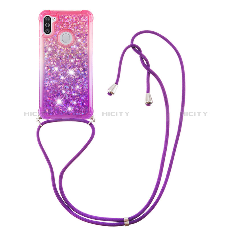 Silikon Hülle Handyhülle Gummi Schutzhülle Flexible Tasche Bling-Bling mit Schlüsselband Lanyard S01 für Samsung Galaxy A11