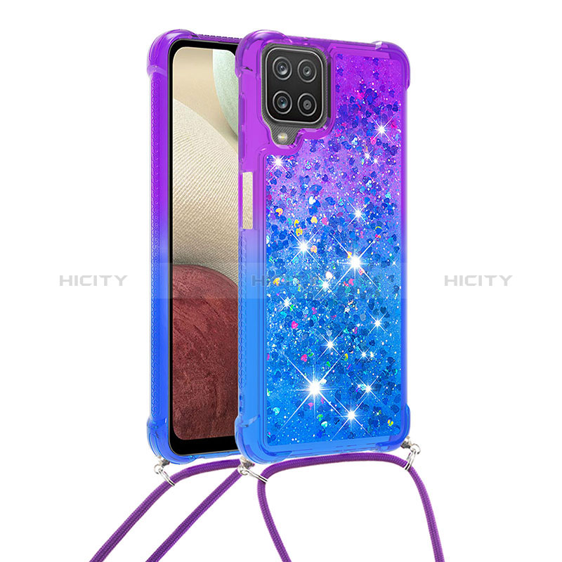 Silikon Hülle Handyhülle Gummi Schutzhülle Flexible Tasche Bling-Bling mit Schlüsselband Lanyard S01 für Samsung Galaxy A12