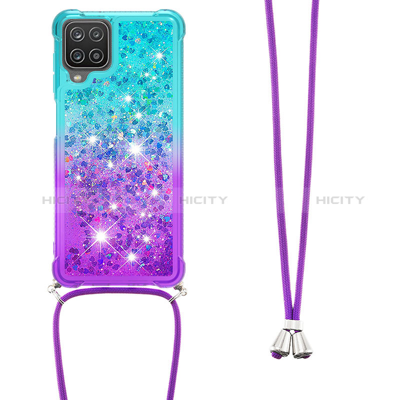 Silikon Hülle Handyhülle Gummi Schutzhülle Flexible Tasche Bling-Bling mit Schlüsselband Lanyard S01 für Samsung Galaxy A12 5G groß