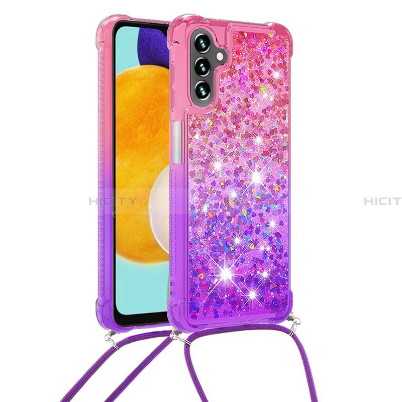 Silikon Hülle Handyhülle Gummi Schutzhülle Flexible Tasche Bling-Bling mit Schlüsselband Lanyard S01 für Samsung Galaxy A13 5G groß