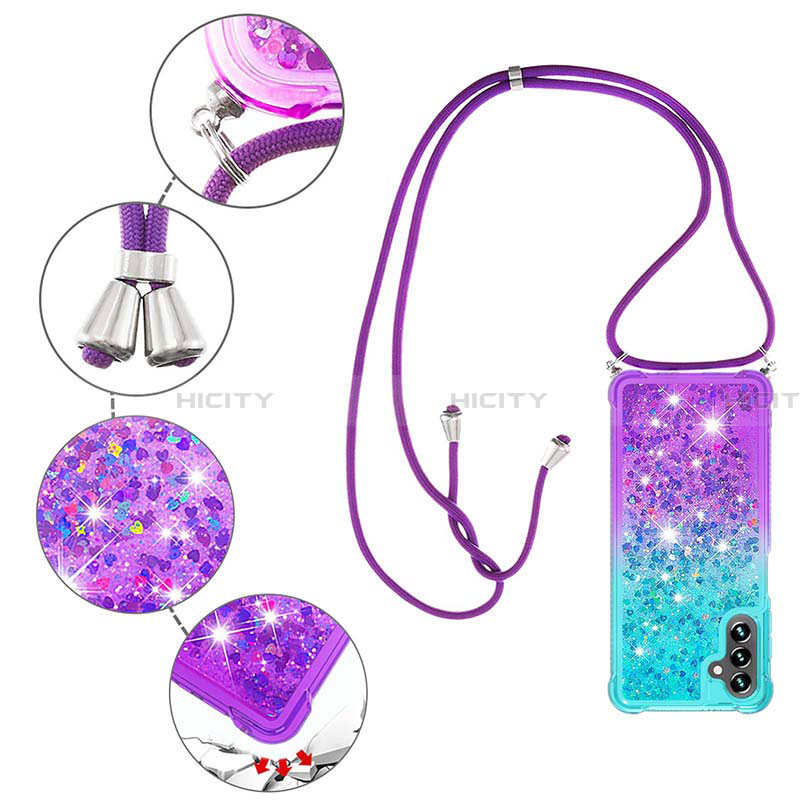 Silikon Hülle Handyhülle Gummi Schutzhülle Flexible Tasche Bling-Bling mit Schlüsselband Lanyard S01 für Samsung Galaxy A13 5G groß