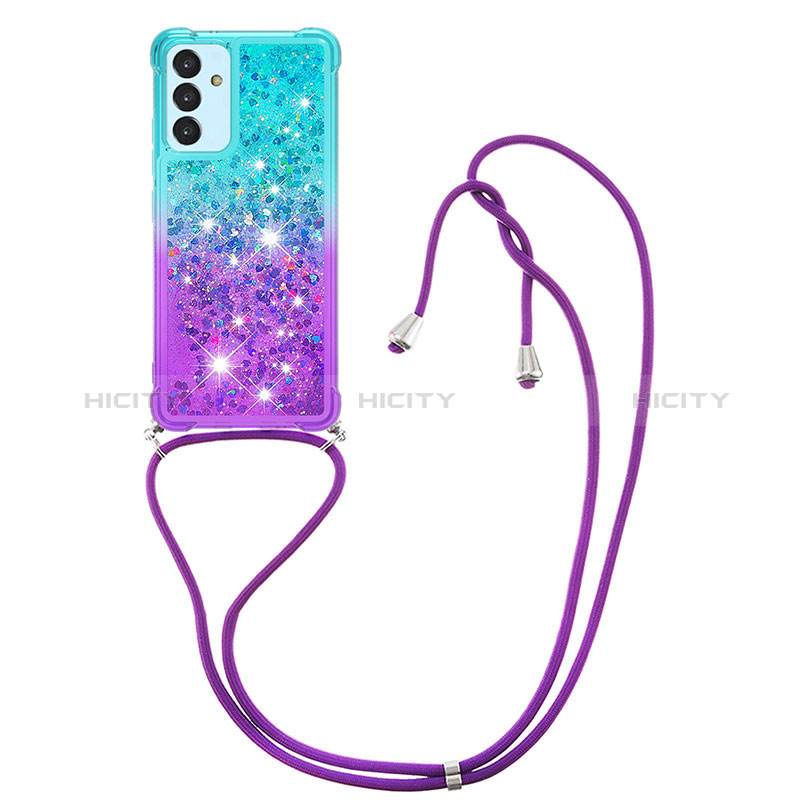 Silikon Hülle Handyhülle Gummi Schutzhülle Flexible Tasche Bling-Bling mit Schlüsselband Lanyard S01 für Samsung Galaxy A15 4G groß