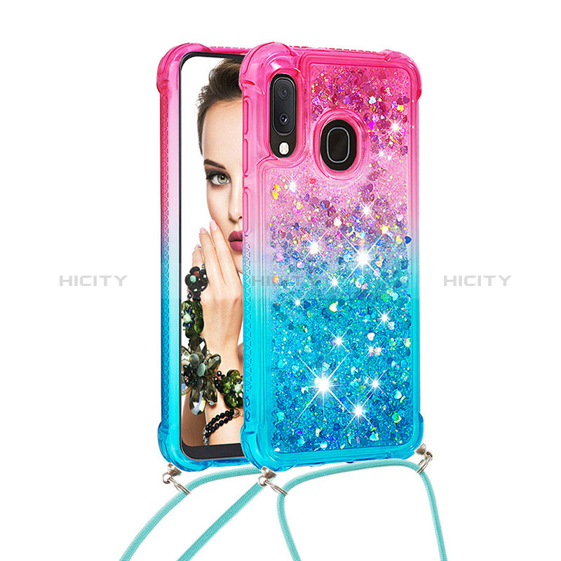 Silikon Hülle Handyhülle Gummi Schutzhülle Flexible Tasche Bling-Bling mit Schlüsselband Lanyard S01 für Samsung Galaxy A20e