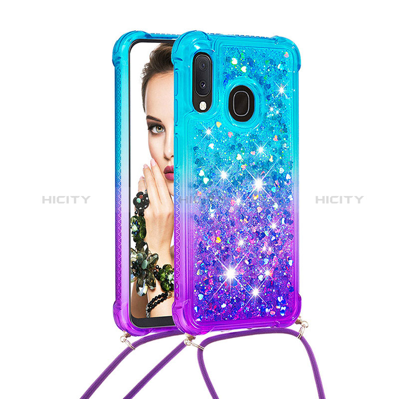 Silikon Hülle Handyhülle Gummi Schutzhülle Flexible Tasche Bling-Bling mit Schlüsselband Lanyard S01 für Samsung Galaxy A20e