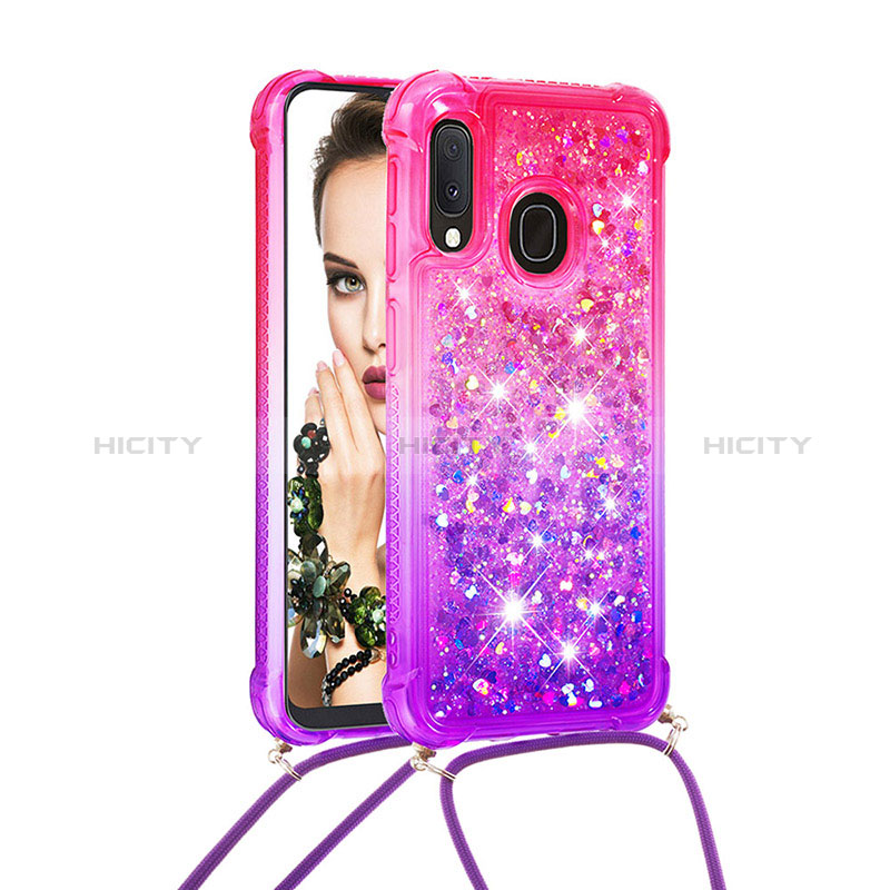 Silikon Hülle Handyhülle Gummi Schutzhülle Flexible Tasche Bling-Bling mit Schlüsselband Lanyard S01 für Samsung Galaxy A20e