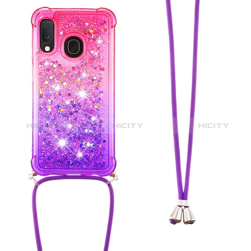 Silikon Hülle Handyhülle Gummi Schutzhülle Flexible Tasche Bling-Bling mit Schlüsselband Lanyard S01 für Samsung Galaxy A20e