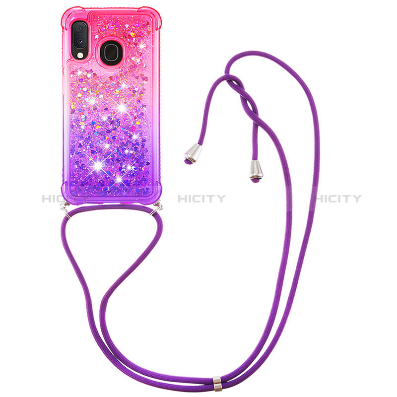 Silikon Hülle Handyhülle Gummi Schutzhülle Flexible Tasche Bling-Bling mit Schlüsselband Lanyard S01 für Samsung Galaxy A20e