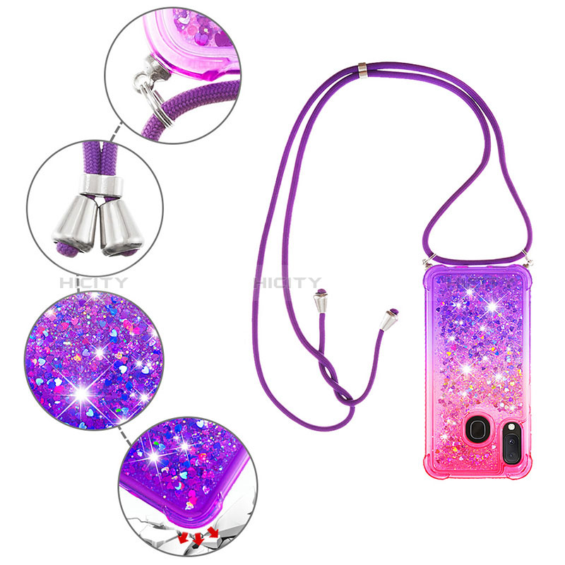 Silikon Hülle Handyhülle Gummi Schutzhülle Flexible Tasche Bling-Bling mit Schlüsselband Lanyard S01 für Samsung Galaxy A20e