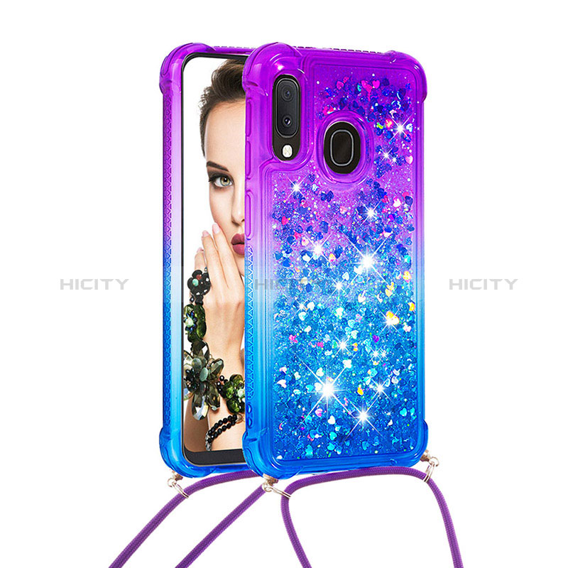 Silikon Hülle Handyhülle Gummi Schutzhülle Flexible Tasche Bling-Bling mit Schlüsselband Lanyard S01 für Samsung Galaxy A20e Violett Plus