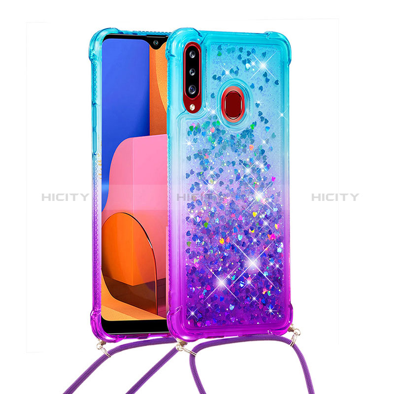 Silikon Hülle Handyhülle Gummi Schutzhülle Flexible Tasche Bling-Bling mit Schlüsselband Lanyard S01 für Samsung Galaxy A20s