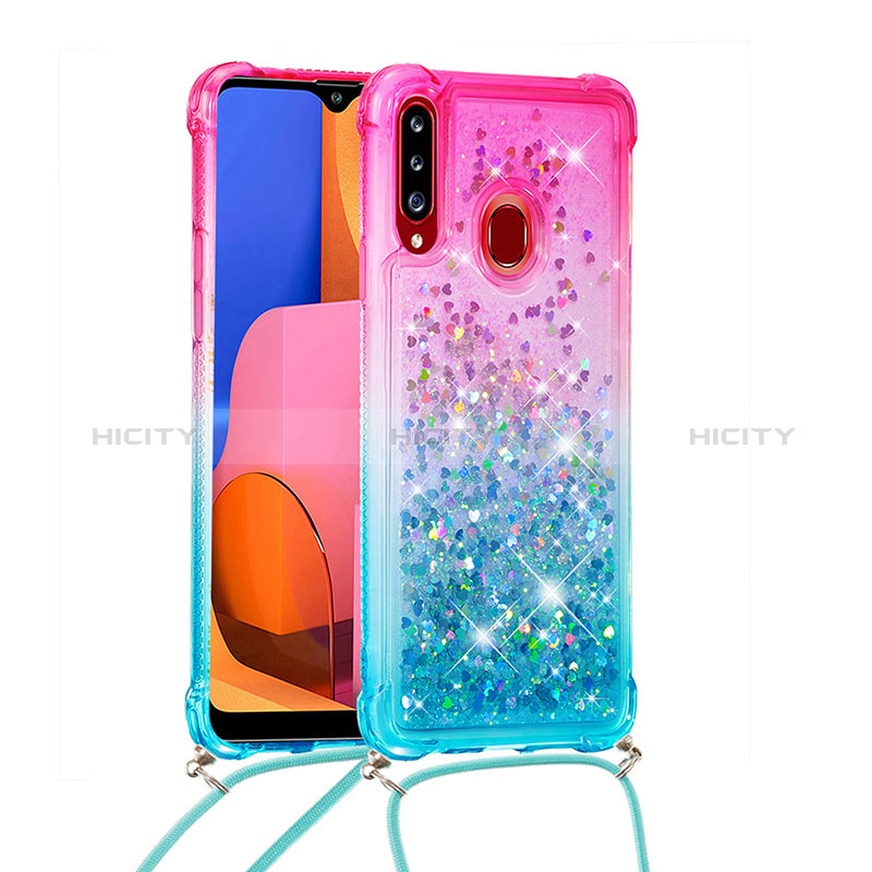 Silikon Hülle Handyhülle Gummi Schutzhülle Flexible Tasche Bling-Bling mit Schlüsselband Lanyard S01 für Samsung Galaxy A20s