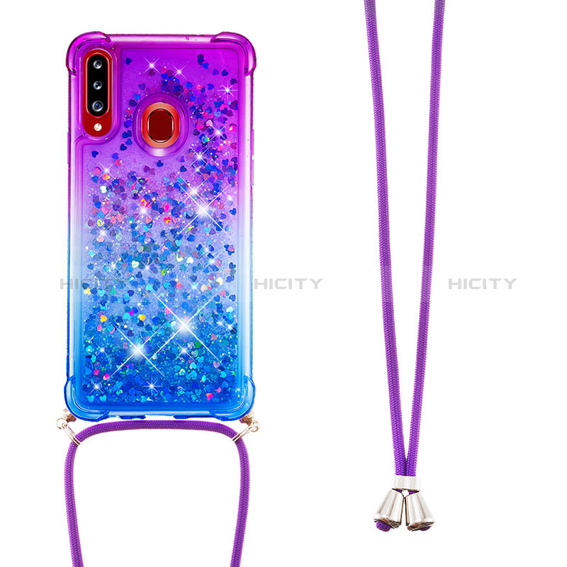 Silikon Hülle Handyhülle Gummi Schutzhülle Flexible Tasche Bling-Bling mit Schlüsselband Lanyard S01 für Samsung Galaxy A20s