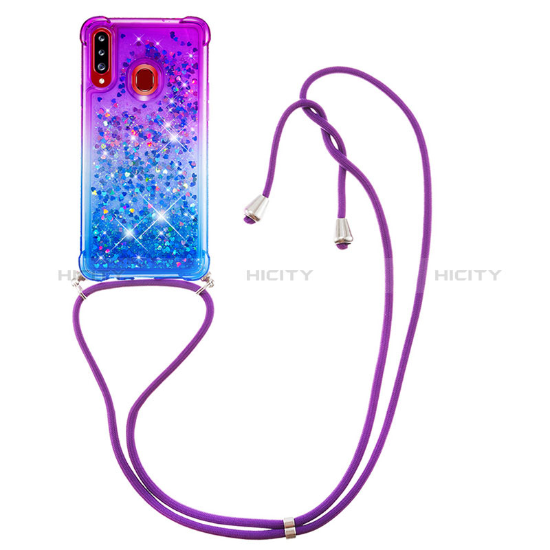 Silikon Hülle Handyhülle Gummi Schutzhülle Flexible Tasche Bling-Bling mit Schlüsselband Lanyard S01 für Samsung Galaxy A20s