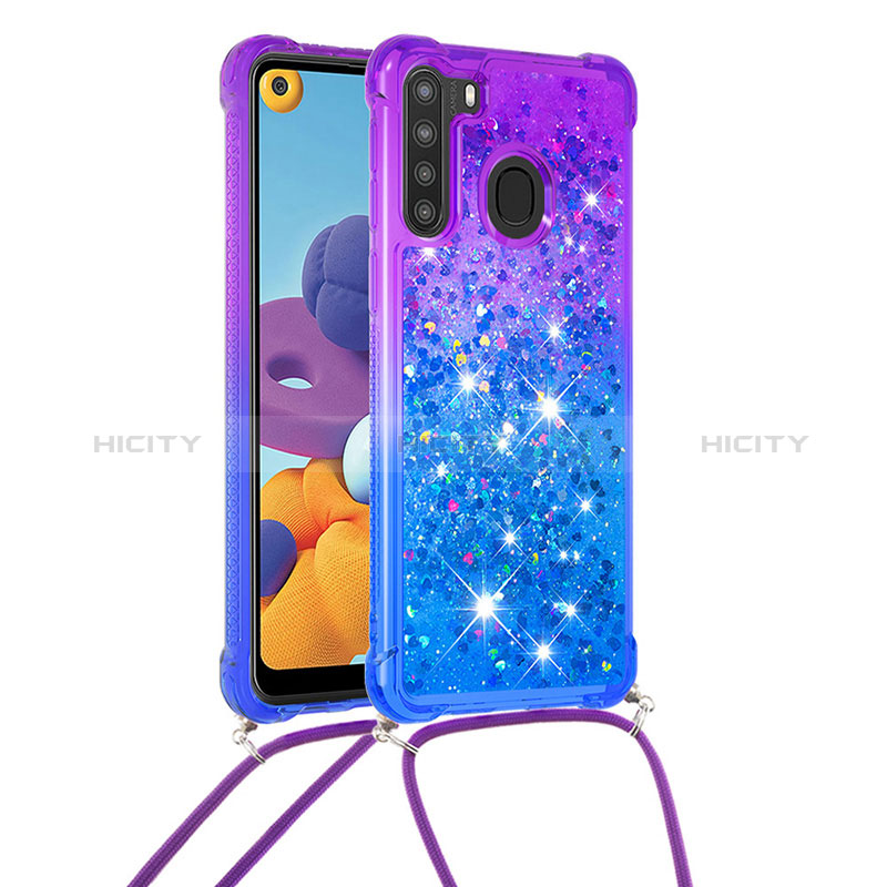 Silikon Hülle Handyhülle Gummi Schutzhülle Flexible Tasche Bling-Bling mit Schlüsselband Lanyard S01 für Samsung Galaxy A21 groß