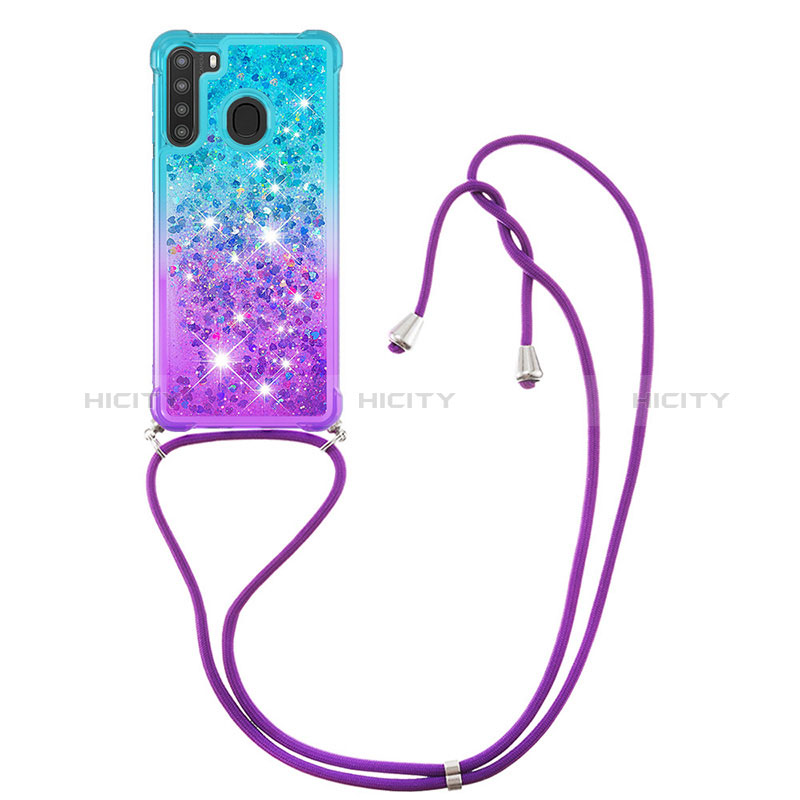 Silikon Hülle Handyhülle Gummi Schutzhülle Flexible Tasche Bling-Bling mit Schlüsselband Lanyard S01 für Samsung Galaxy A21 groß