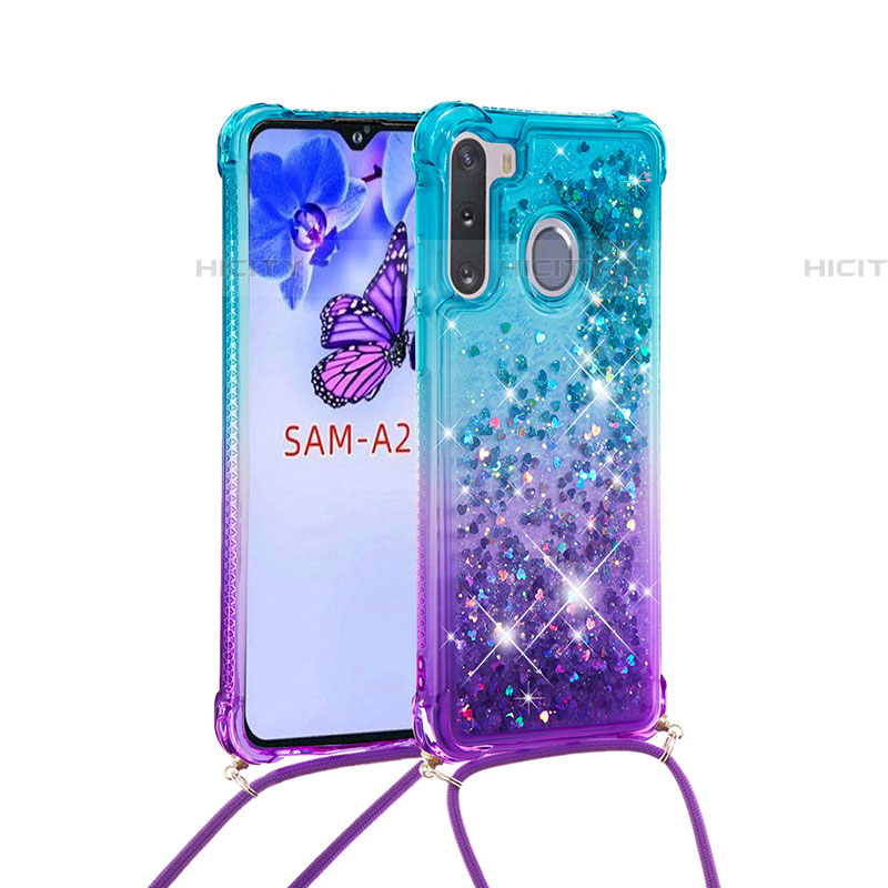 Silikon Hülle Handyhülle Gummi Schutzhülle Flexible Tasche Bling-Bling mit Schlüsselband Lanyard S01 für Samsung Galaxy A21 European groß