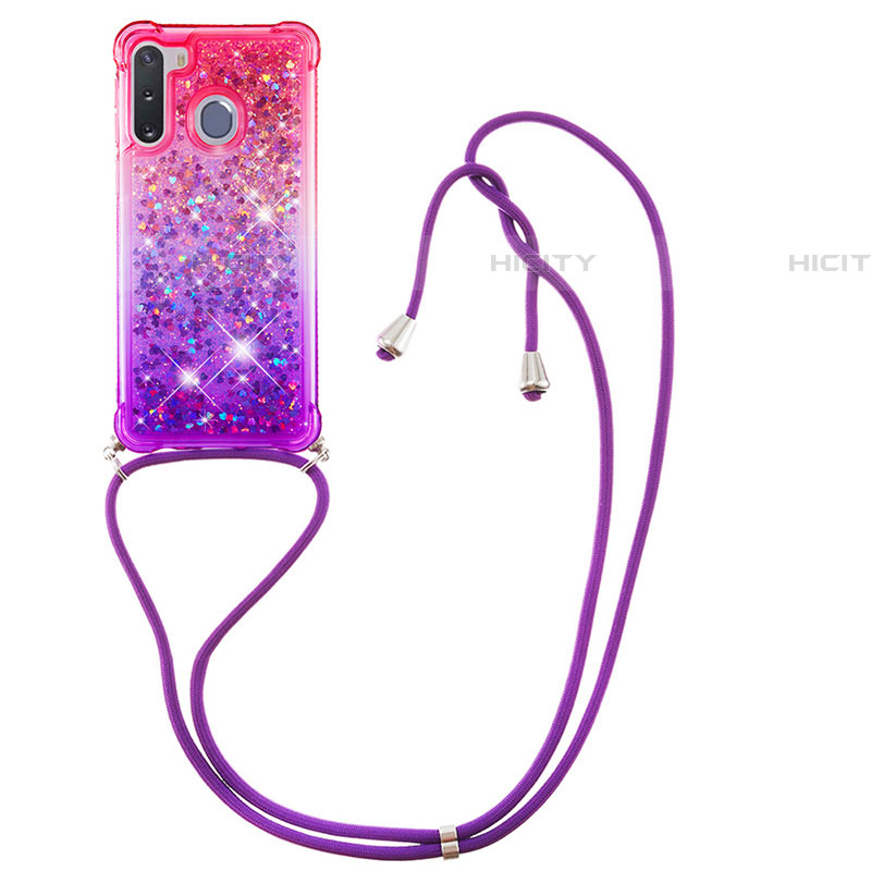 Silikon Hülle Handyhülle Gummi Schutzhülle Flexible Tasche Bling-Bling mit Schlüsselband Lanyard S01 für Samsung Galaxy A21 European