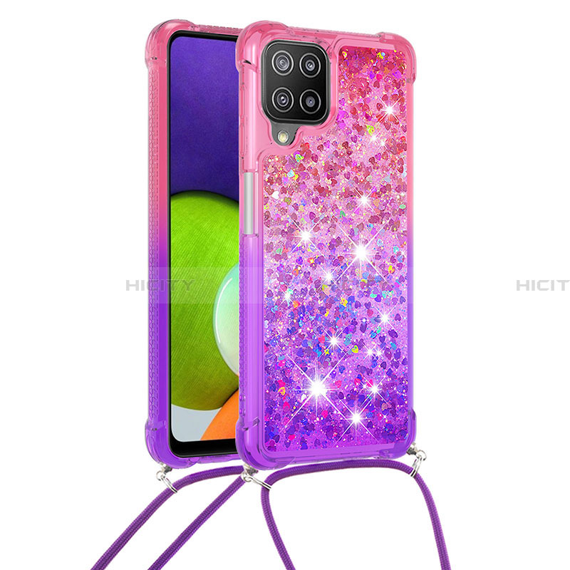 Silikon Hülle Handyhülle Gummi Schutzhülle Flexible Tasche Bling-Bling mit Schlüsselband Lanyard S01 für Samsung Galaxy A22 4G