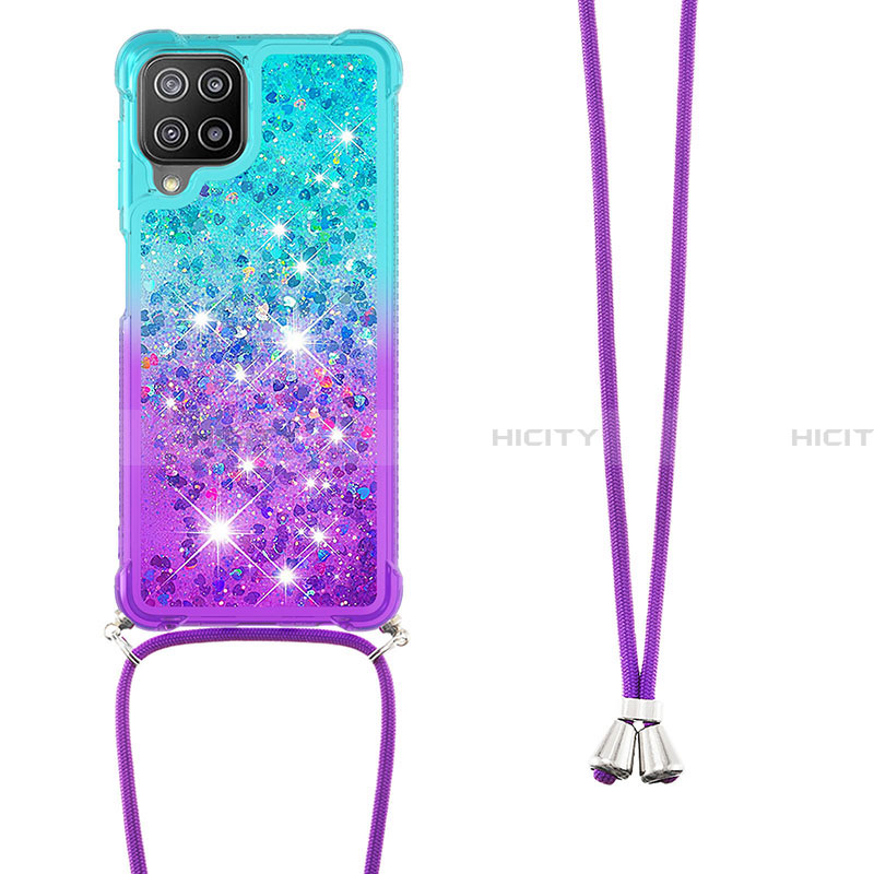 Silikon Hülle Handyhülle Gummi Schutzhülle Flexible Tasche Bling-Bling mit Schlüsselband Lanyard S01 für Samsung Galaxy A22 4G