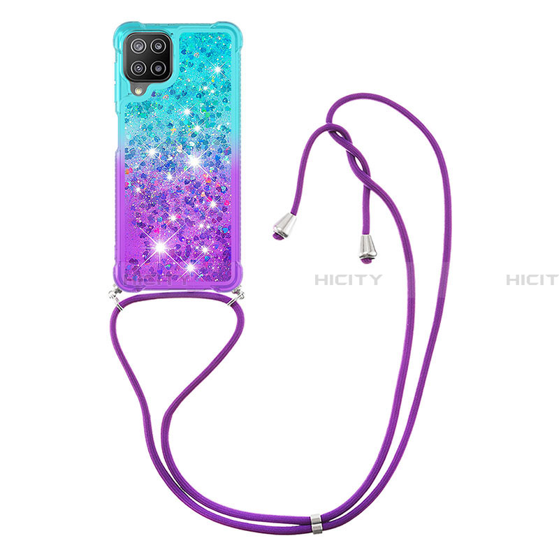 Silikon Hülle Handyhülle Gummi Schutzhülle Flexible Tasche Bling-Bling mit Schlüsselband Lanyard S01 für Samsung Galaxy A22 4G